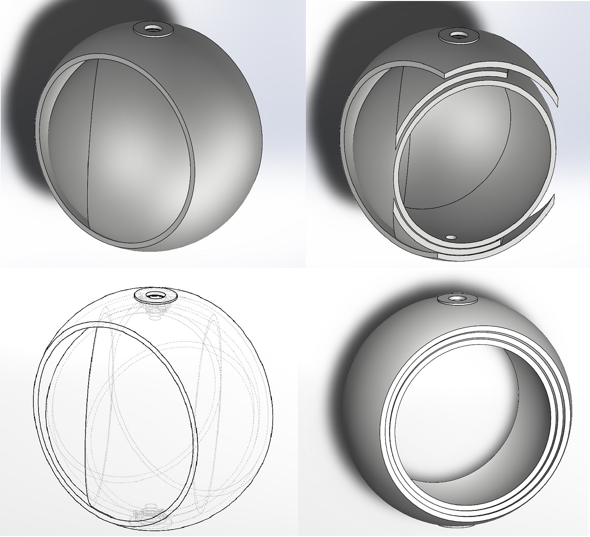 closed model, section view, transparent view and open model